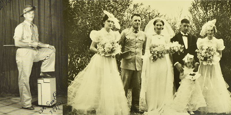 Left, Leo Leonard Scott in Singapore in 1941 with the Australian Army. Right, on his wedding day in December 1940 with wife Anne and their bridal party. Left, Leo Leonard Scott in Singapore in 1941 with the Australian Army. Right, on his wedding day in December 1940 with wife Anne and their bridal party.